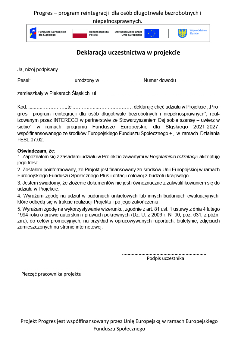 Deklaracja uczestnictwa